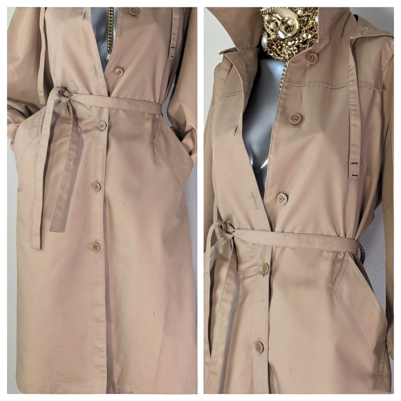 London Fog VinTage Classic Hooded Button Down Trench Coat - Picture 5 of 13